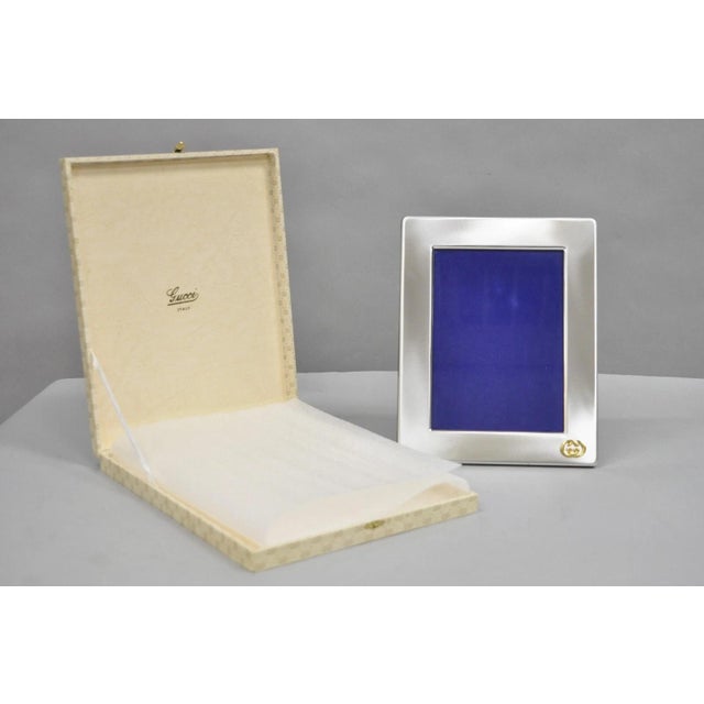 Vintage Gucci Italy Brushed Silver Gold Double G Monogram Photo Picture Frame. Circa Late 20th Century. Measurements: 9.5"...
