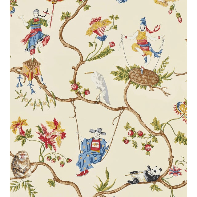 Contemporary Sample - The House of Scalamandré Ming Circus Wallcovering, Multi on Beige For Sale - Image 3 of 3
