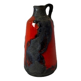 Red and Brown Fat Lava Vase from Marei Keramik For Sale