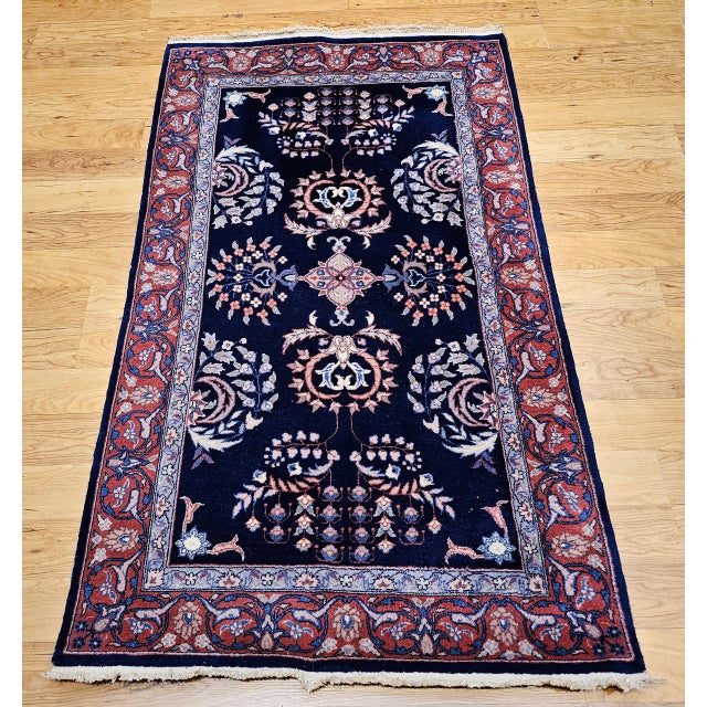 Persian Vintage Persian Sarouk Area Rug, Hand-Knotted Wool, Allover Floral Pattern, Navy & Red, 3x5 For Sale - Image 3 of 11