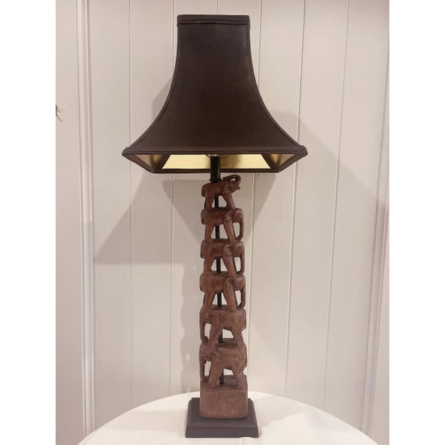 Carved Stacked Elephant Totem Lamp 1980s Attributed to Frederick Cooper For Sale - Image 12 of 13