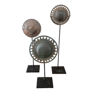 Set of Three 15th 16th Century Khmer Bronze Artifacts on Stands