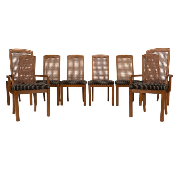1970s Drexel Heritage Mid Century Cane Back Oak Dining Chairs - Set of 8 For Sale - Image 9 of 18