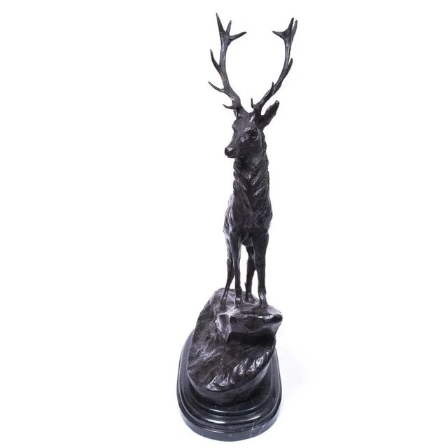 1980s Large Bronze Stag Statuettes after Moigniez, 20th Century, Set of 2 For Sale - Image 5 of 18
