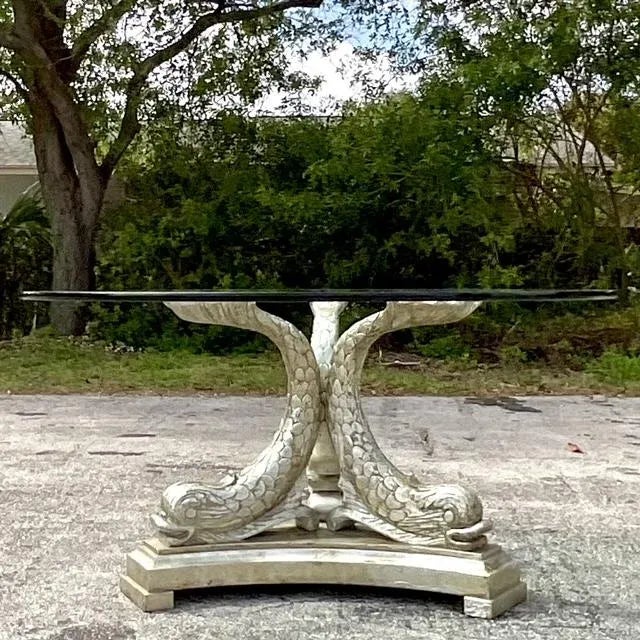 Mid 20th Century Vintage Regency Silver Leaf Koi Center Hall Table For Sale - Image 4 of 11