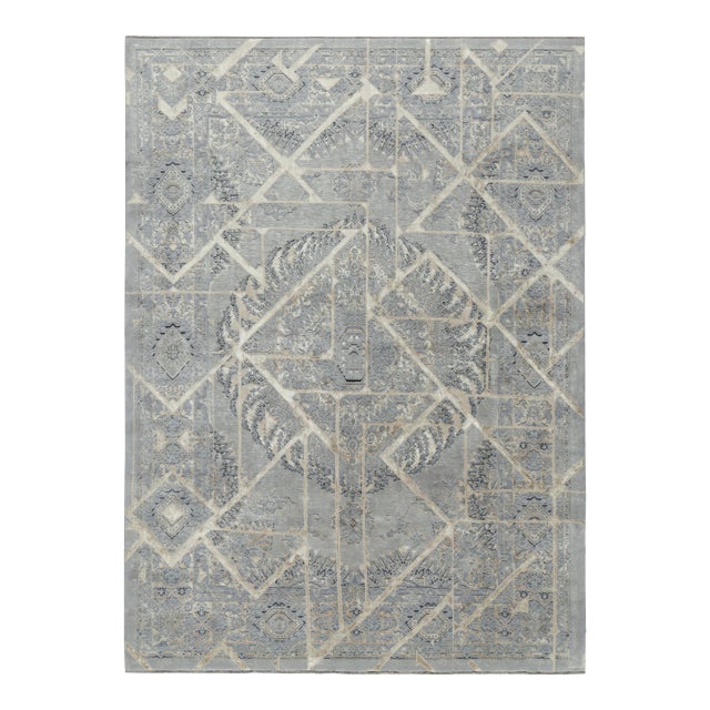 Rug & Kilim’s Contemporary Rug With Gray Medallions & Geometric Patterns “Kian” For Sale