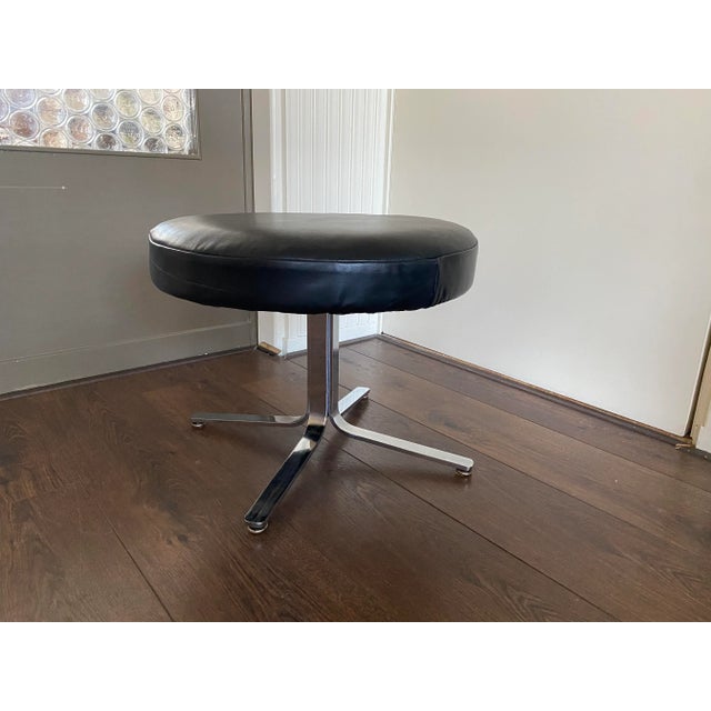Metal Vintage Modernist Chrome and Leather Stool Ottoman, 1970s For Sale - Image 7 of 8