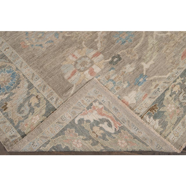 Modern Light Brown Sultanabad Handmade Floral Wool Rug For Sale - Image 4 of 9