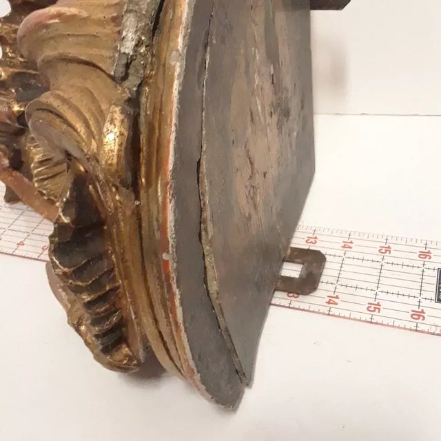 C1800 French Louis XV Renaissance Style Rococo XL Carved Gesso/ Giltwood Corner Bracket / Wall Display Shelf For Sale - Image 12 of 12