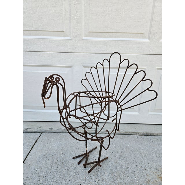 Figurative Folk Art Wire Turkey Planter For Sale - Image 3 of 12