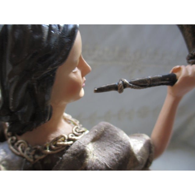 Plastic Vintage Golden & White Ornate Angel Blowing Horn Candle Holder 14" For Sale - Image 7 of 11