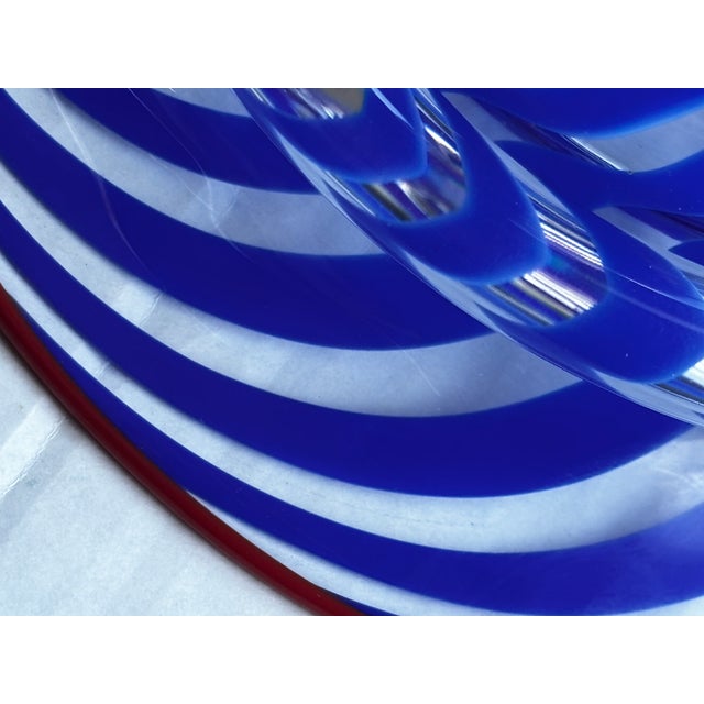 Glass Vintage Johnathon Schmuck Signed Cobalt Blue Swirl Art Glass 94 Lid For Sale - Image 7 of 14