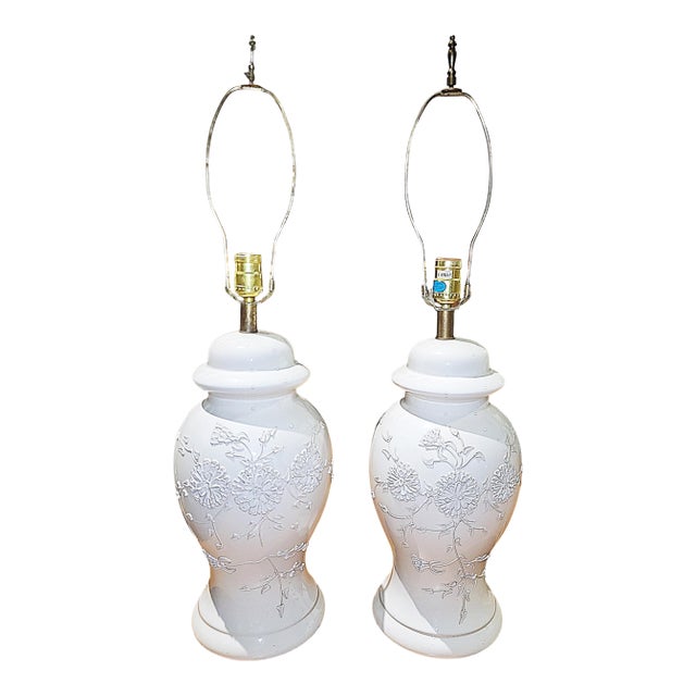 1970s Porcelain Floral Table Lamps - a Pair For Sale