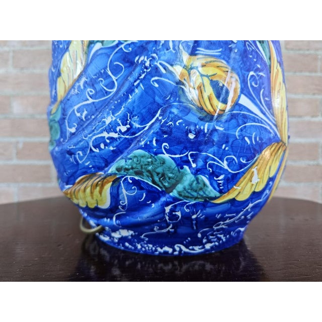 Painted Ceramic Table Lamp with Fabric Lampshade, 1970s For Sale - Image 13 of 16