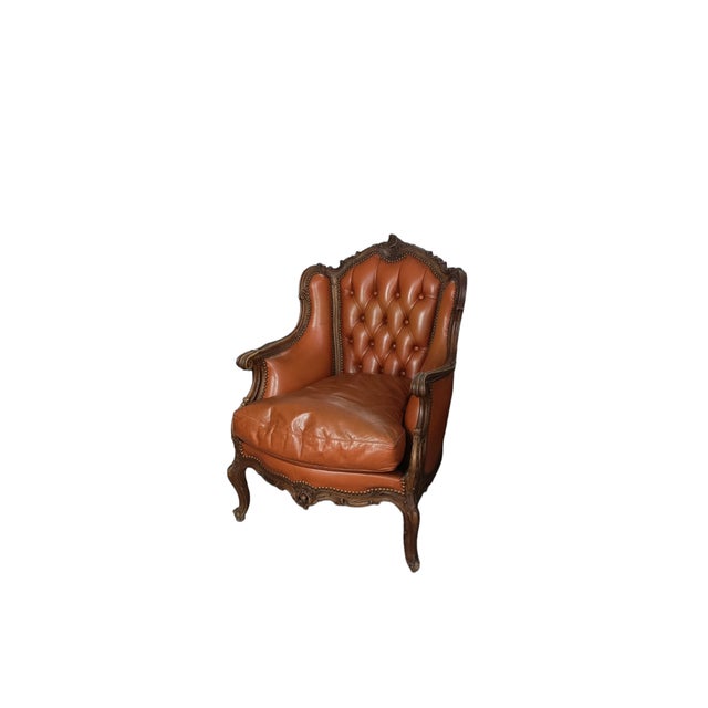Baroque Style Armchair in Leather and Wood, 1960s For Sale - Image 5 of 6