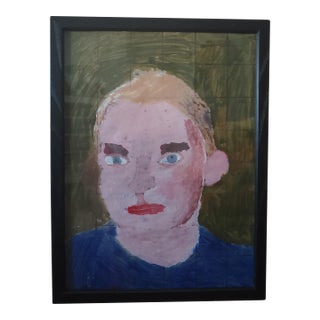 Vintage Outsider Art Male Portrait, Framed For Sale