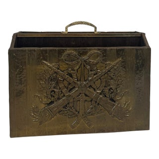 Early 20th Century Vintage Lombard England Embossed Brass & Wood Newspaper Magazine Rack Holder For Sale