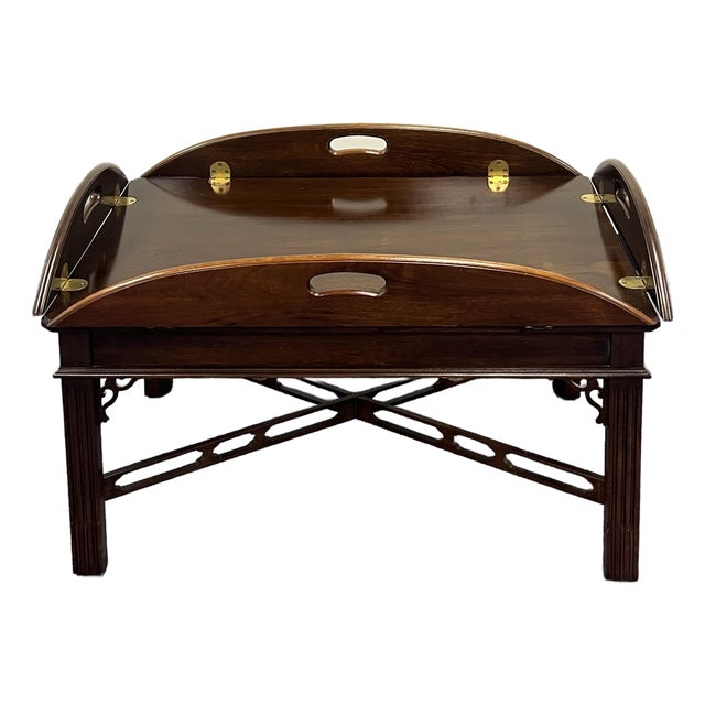 Knob Creek Mahogany Chinese Chippendale Butlers Tray Coffee Table For Sale