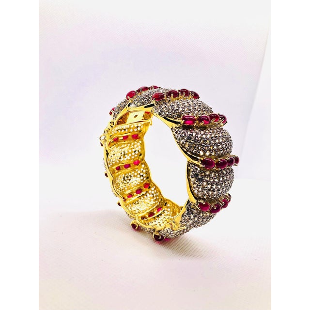 Gemstone Bochic "Capri" Vintage Natural Ruby & White Topaz Bangle Set In 18K Gold & Silver For Sale - Image 7 of 11
