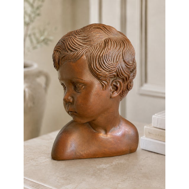 Late 19thC French Brown Earthenware Child Bust - 1 Pc For Sale - Image 11 of 12