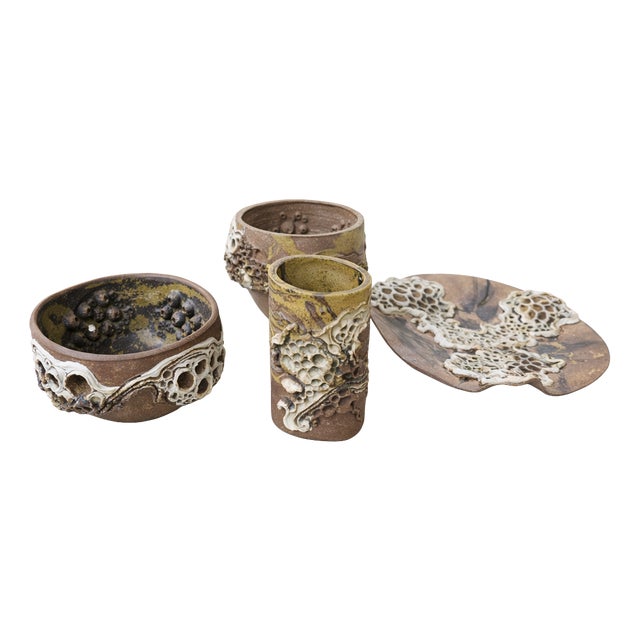 Danish Brutalist Studio Pottery Works by Bodil Marie Nielsen, Denmark, 1960s-1970s, Set of 4 For Sale