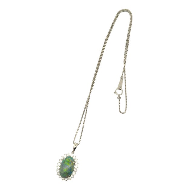 3.51 Carat Australian Black Opal Diamond Platinum Halo Pendant Necklace For Sale In Los Angeles - Image 6 of 7