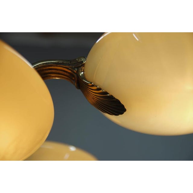 Metal Art Nouveau Six-Light Brass Chandelier by Jencik, Czechoslovakia, 1920s For Sale - Image 7 of 17