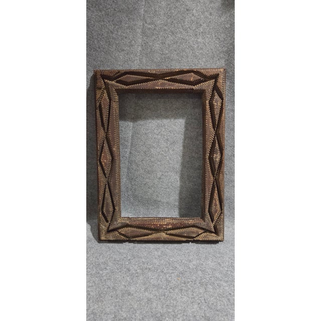 Antique Tramp Art Carved Wood Frame With Layered Geometric Design For Sale - Image 14 of 18