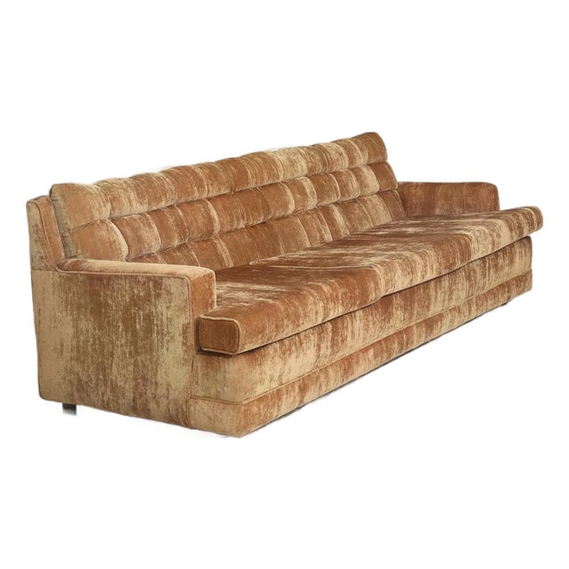1970s Camel Velvet Sofa For Sale