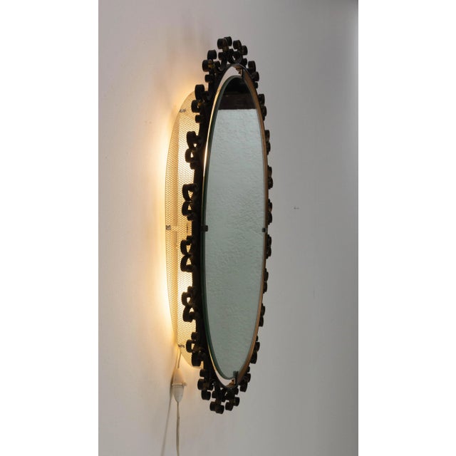 French Illuminated Mirror in Metal Frame, 1960s For Sale - Image 4 of 11