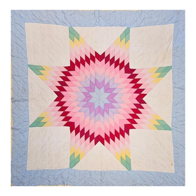 Vintage Hand-Stitched Lone Star Quilt, Early 20th Century For Sale