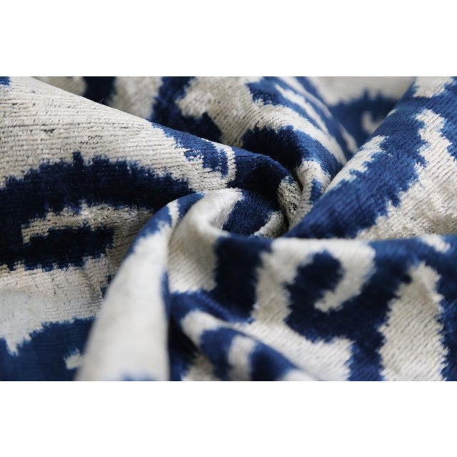 Indigo Ikat Velvet Pillow – Handmade 16x16 Square Accent Cushion For Sale In San Francisco - Image 6 of 8