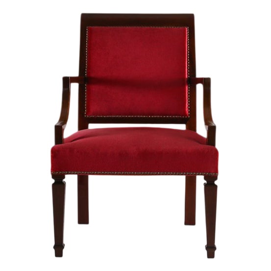 Vintage Belgian Empire‑Style Armchair in Wood and Red Velvet, 1950s For Sale