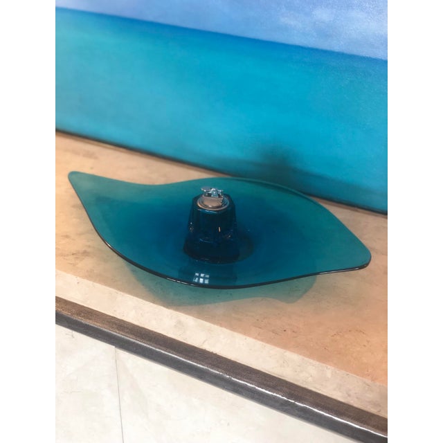 Vintage Blue Viking Glass Table Lighter on Matching Plate Chairish