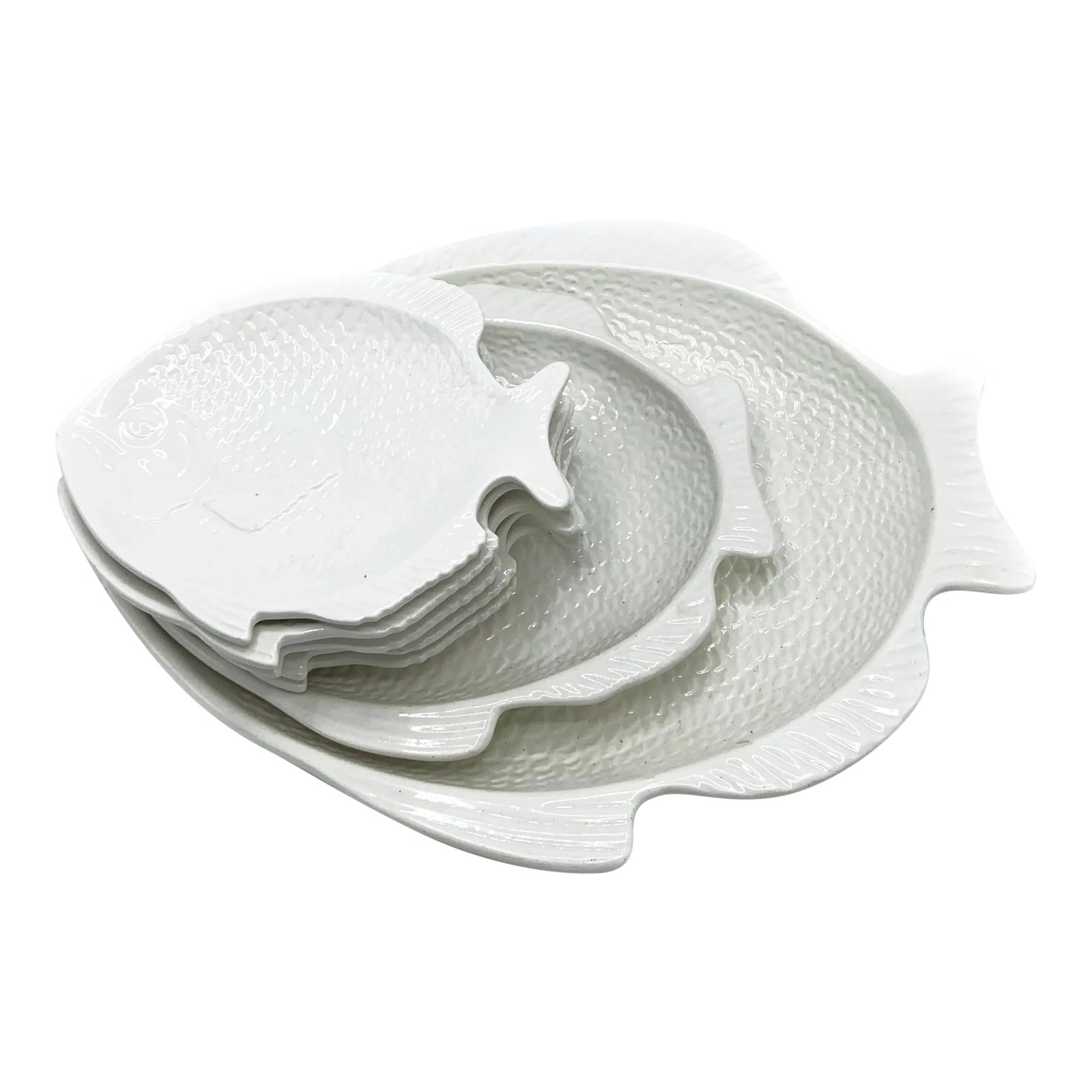 Vintage Whittier Pottery White Ceramic Fish Shaped Serving Dishes 7