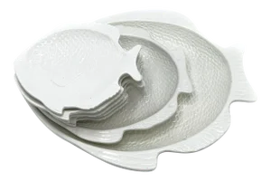 Vintage Whittier Pottery White Ceramic Fish Shaped Serving Dishes - 7 Pieces