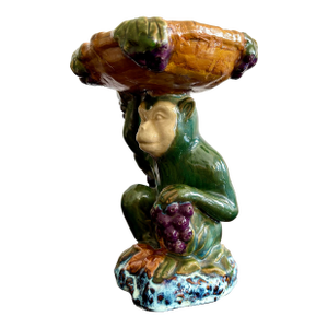 Vintage Boho Glazed Ceramic Monkey Decorative Dish