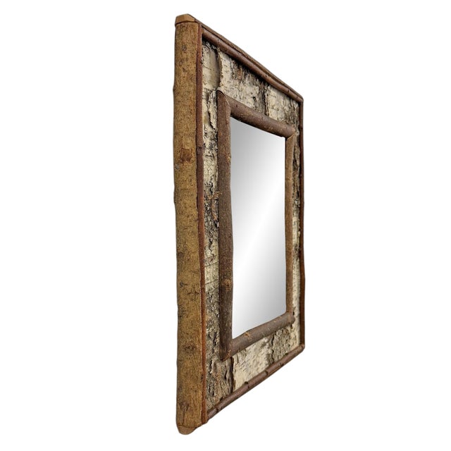 Vintage American Birch Bark Framed Mirror For Sale - Image 4 of 11