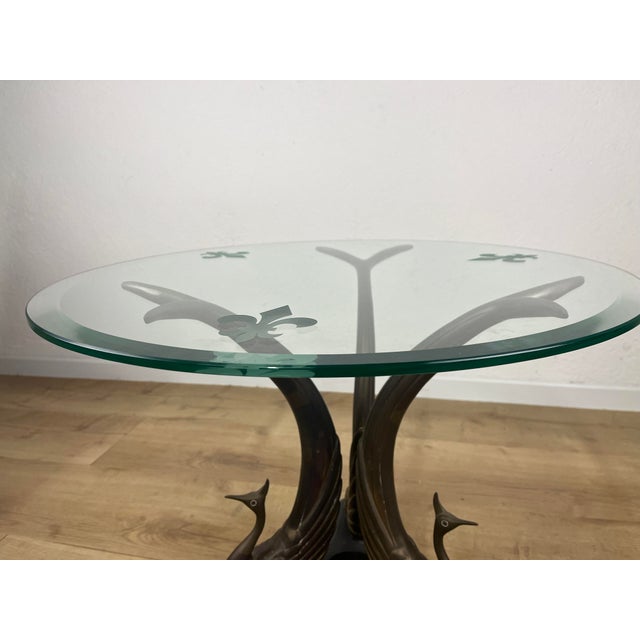 Vintage Swan Coffee Table in Brass and Bronze with Glass, 1970s For Sale - Image 3 of 9