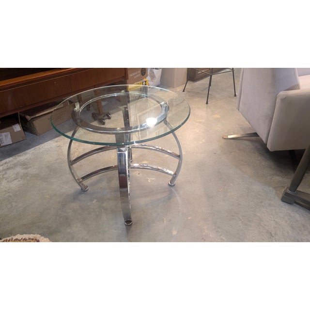 1970s Mid Century Chrome and Glass Accent Table For Sale - Image 9 of 12
