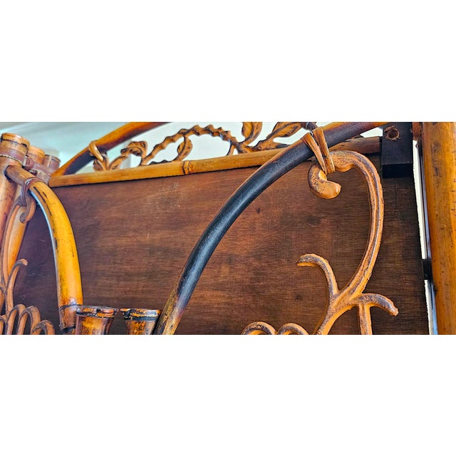 Vintage French Bamboo & Rattan Folding Étagère - Mid-Century Modern Style With Elegant Metal Accents For Sale - Image 15 of 16