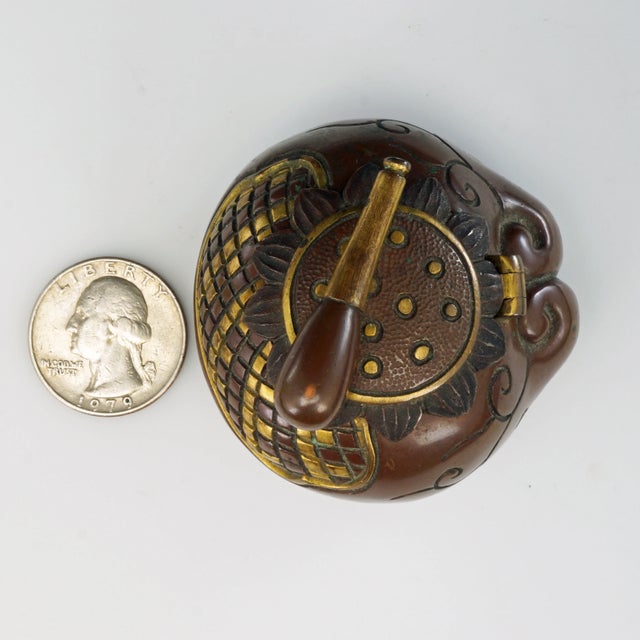 Metal Japanese Meiji Inkwell Mixed Metal Mokugyo Drum Design For Sale - Image 7 of 10
