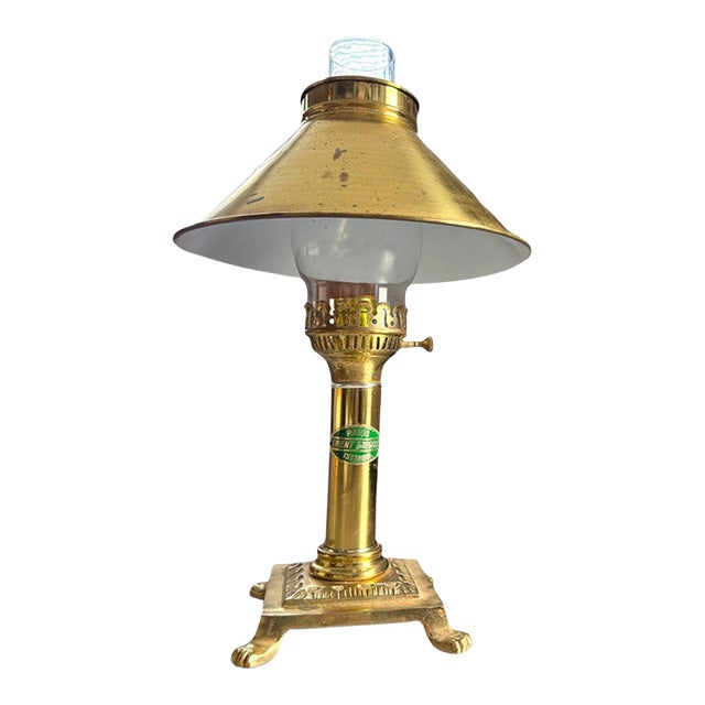 Vintage Brass Paris Orient Express Istanbul Table Lamp With Glass Chimney For Sale