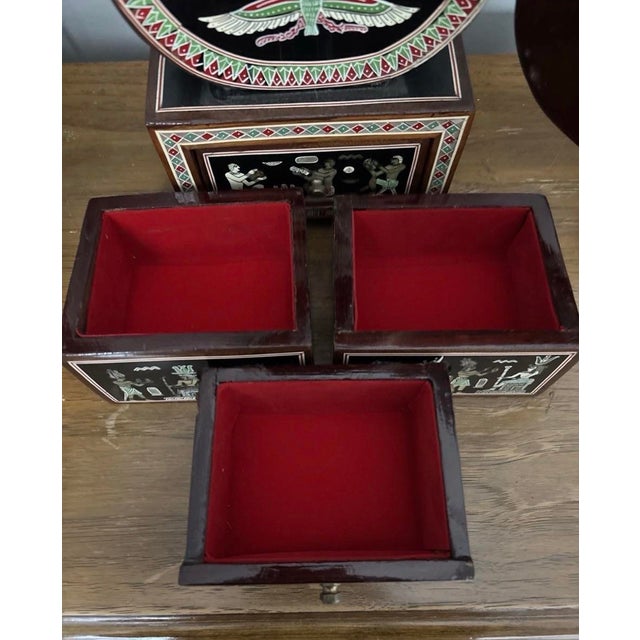 Egyptian Revival 1920s Mother of Pearl Inlay Table Top Jewelry Box For Sale - Image 12 of 12