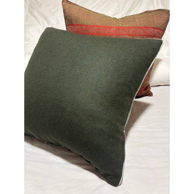 Antique Woven Paisley Kashmir Square Pillows - Set of 2 For Sale - Image 4 of 9