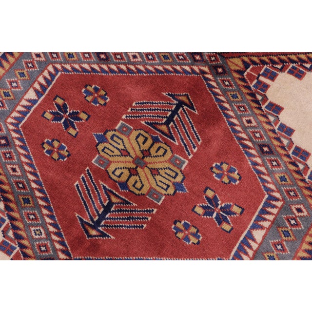 Abstract Boho Chic Shirwan Beige/Blue Wool Rug - 5'3''x7'3'' For Sale - Image 3 of 10