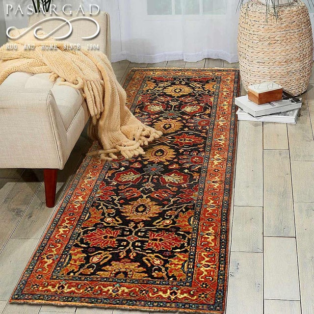 Pasargad DC Navy Blue Color Fine Hand Knotted Persian Tabriz Design Runner Rug For Sale - Image 4 of 4