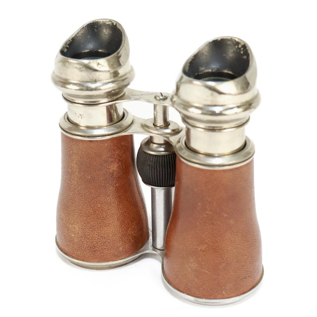 Brown Signed Marquise Paris Art Deco Period French Leather & Chrome Binoculars For Sale - Image 8 of 11