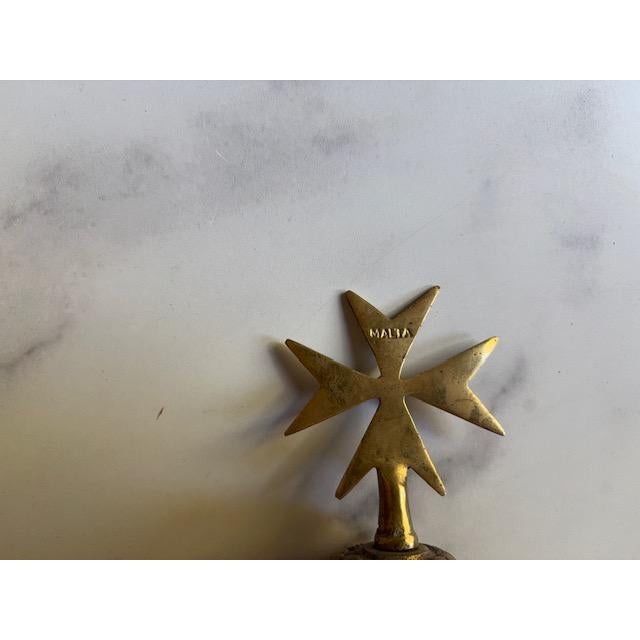 Traditional Mid 20th Century Brass Bell With Ornate Base and Maltese Cross For Sale - Image 3 of 4