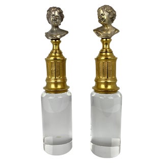 Pair of Parcel-Gilt Crying Babies on Fluted Columns After Jean-Antoine Houdon For Sale